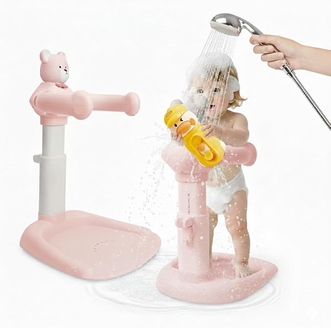 2-in-1 Adjustable Infant Baby Bath Support Set Bear Design with Little Toy Duck | Joyful Bath Time Bundle for Infants & Toddlers | Portable Bathroom Safety Non-Slip Shower Station for 6-48 Months