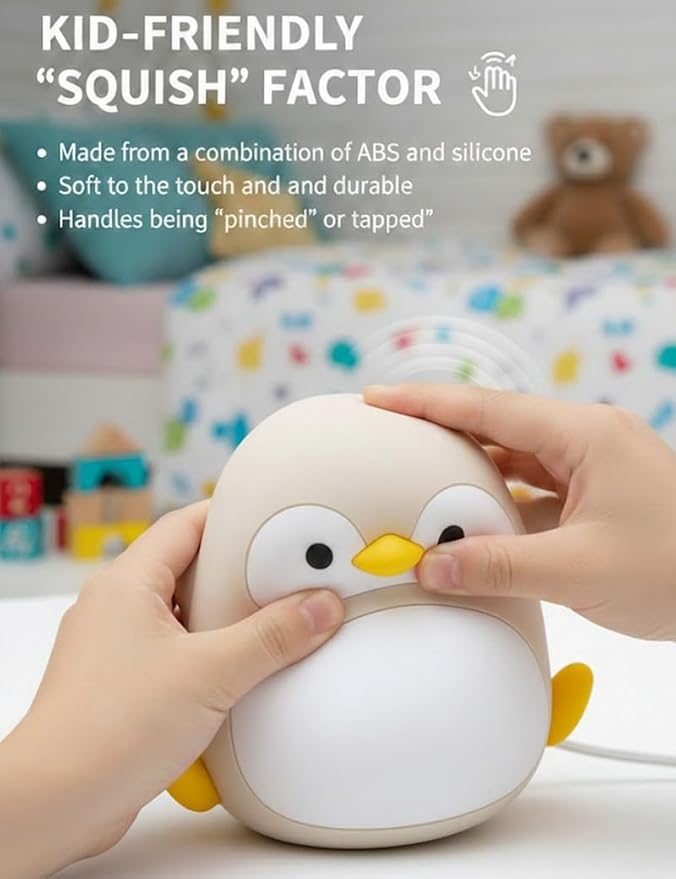 Cute Penguin Night Light for Kids, Squishy Silicone Rechargeable Night Light with 3 Brightness Levels, 30 Min Timer, Fun Cute Lamp for Nursery, Toddler & Baby Bedroom Decor (Penguin Night Lights)