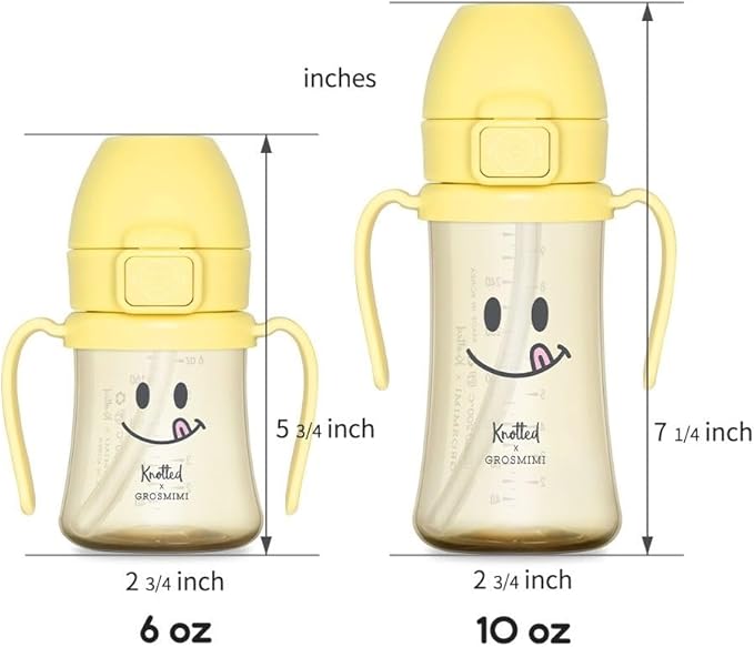 GROSMIMI x KNOTTED Flip Top Spill Proof Sippy Cup, PPSU, BPA Free, Stage 2 Straw for Toddlers (Smile 6oz)