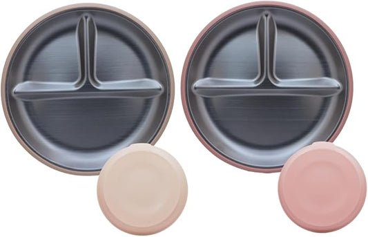 Stainless Steel Suction Plates for Babies & Toddlers ??2 Pack Divided Baby Plates with Strong Suction Base ??Unbreakable Non-Toxic Baby Led Weaning Feeding Set ??BPA Free, Dishwasher Safe