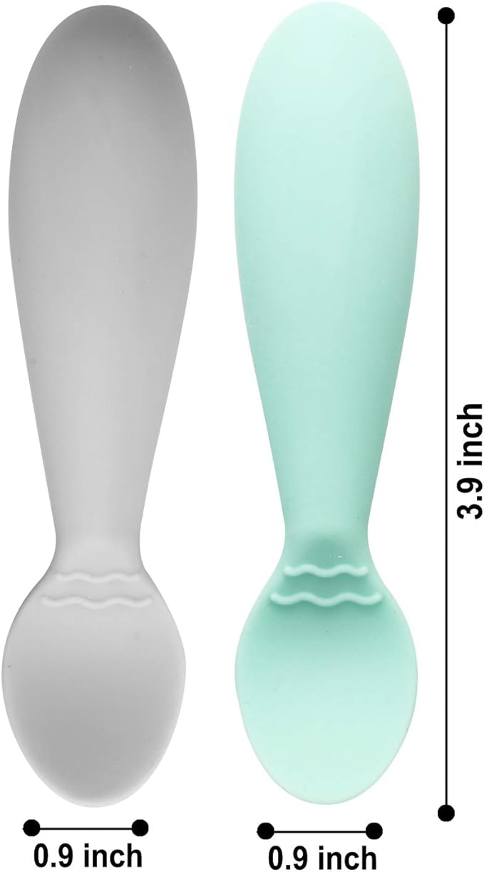 PandaEar Baby Infant Spoons BPA Free, 4-Pack, Soft Silicone, Self Feeding Fat Handle Utensil