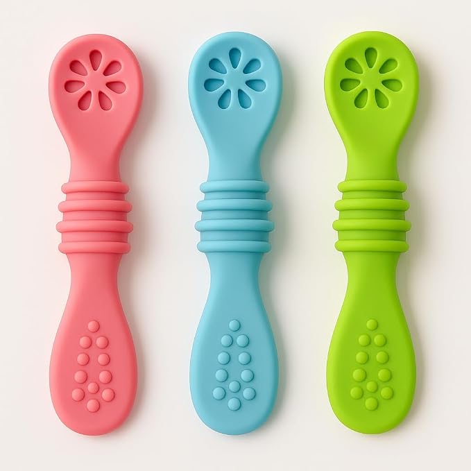 3-Pack Silicone Baby Feeding Spoons – Soft BPA-Free Infant & Toddler Training Spoons for Baby