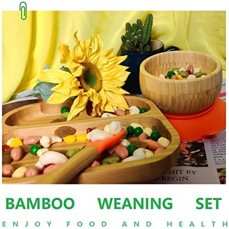 Baby Toddler Stay Put Dish, Kids Suction Plate & Bowl & Spoon, Bamboo Cute Dinnerware (Grey Set)