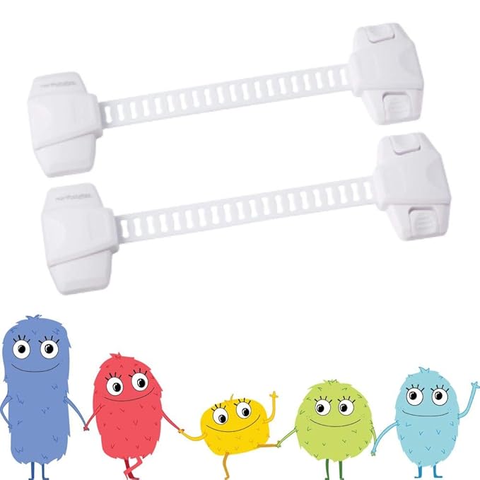 Toddleroo by North States - Adjustable Strap Locks for Baby Proofing: Child Proof Safety Straps - 2 Pack - White