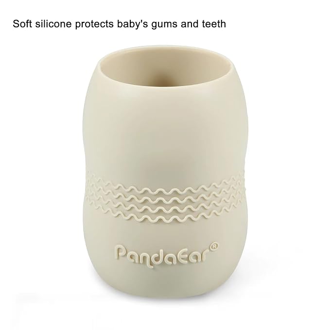 PandaEar 2 Pack100% Tiny Silicone Drinking Training Cup for Baby and Toddler, 3.5oz (Blue&White)