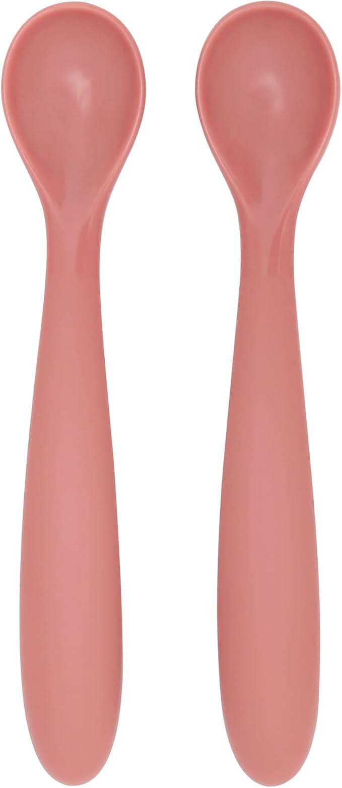 dollop Silicone Baby Feeding Spoon | 2 pack | BPA Free | Dishwasher Safe (Dusty Rose)