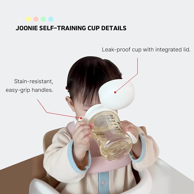 JOONIE Self Training Sippy Cups with Handles for Toddlers 1-3, Spill Proof 360 Cup with Lid, 210ml (7 oz) (Yellow)