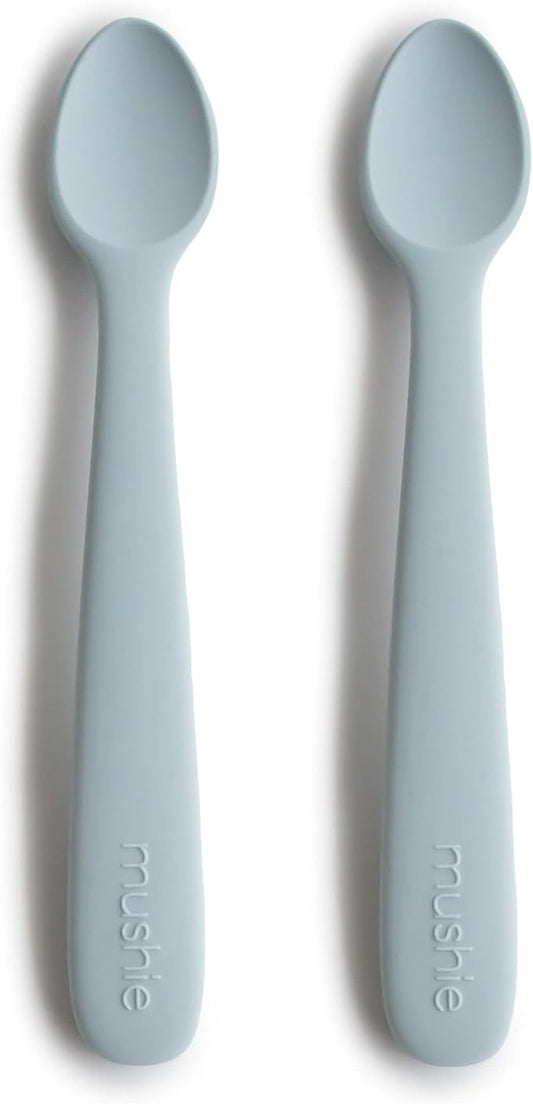 mushie Silicone Baby Feeding Spoons | 2 Pack (Powder Blue)