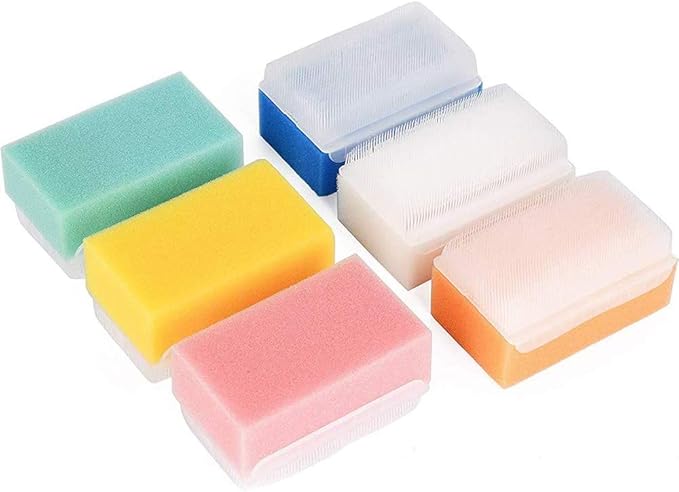 ARGOMAX Baby Bath Sponge (6 Pieces) Soft Foam Washing Device with Cradle Caps Brushes Body, Hair and Head Skin for Cleaning The Gentle Baby Sensory Bath Sponge Brush