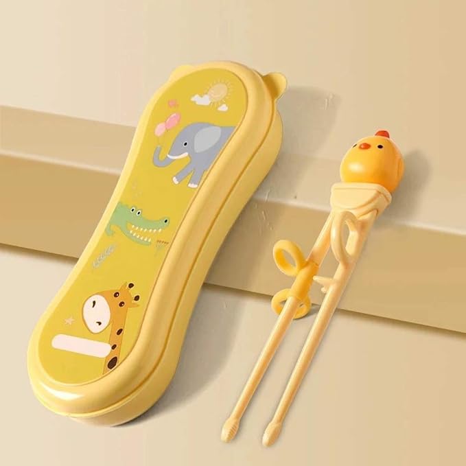 Training Chopsticks for Kids - Use Completely Harmless Material - Anti-Dislocation Buckle Design - Includes Portable Box (Yellow)
