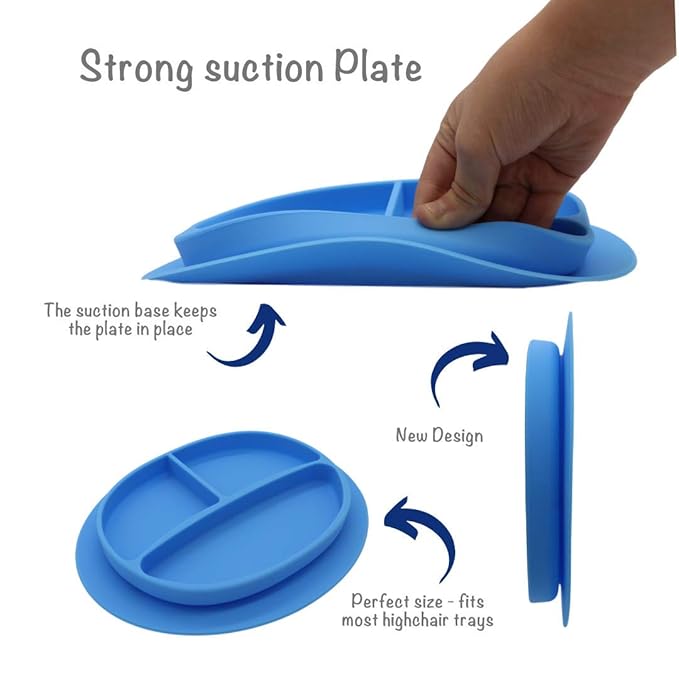 Silicone Suction Plate, Baby Toddler Training Divided Plate, Unbreakable, First Stage, Safe Silicone, Non-Toxic, BPA Free, Food Grade Silicone, Baby Registry Must-Haves, Dish with Bottom Grip.