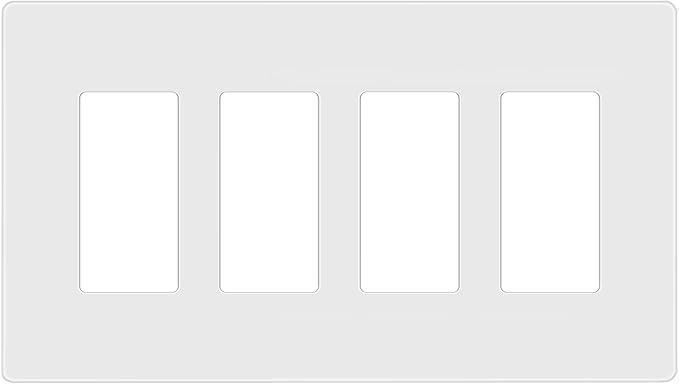 TG Screwless Decorator Wall Plates Child Safe Outlet Covers, Mid-Size 4-Gang 4.88" H x 8.58??L, Unbreakable Polycarbonate Thermoplastic, UL Listed, Glossy, White (1 Pack)