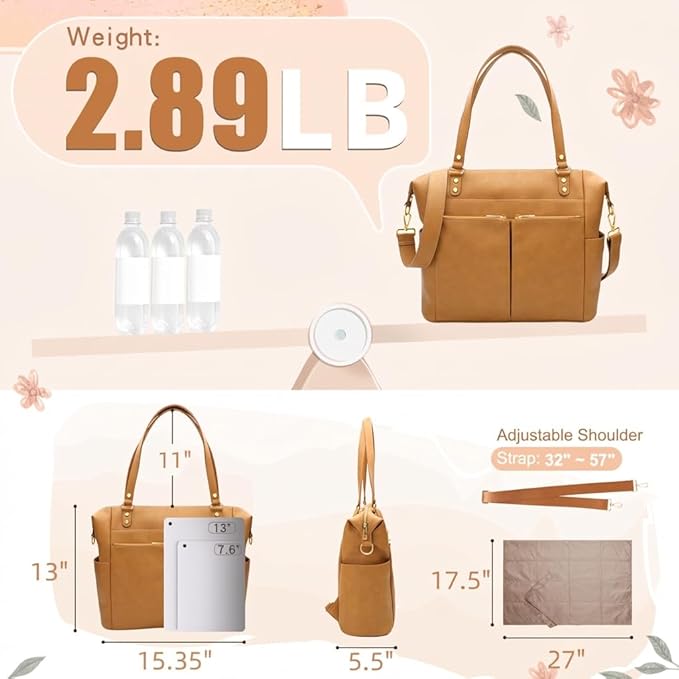 MOMINSIDE Diaper Bag Tote, Leather Diaper Bag Backpack with 14 Pockets for Mom Dad, Convertible Baby Bag for Boys Girls, Baby Registry, Changing Pad, Large 4 Insulated Pockets (Biscuit)