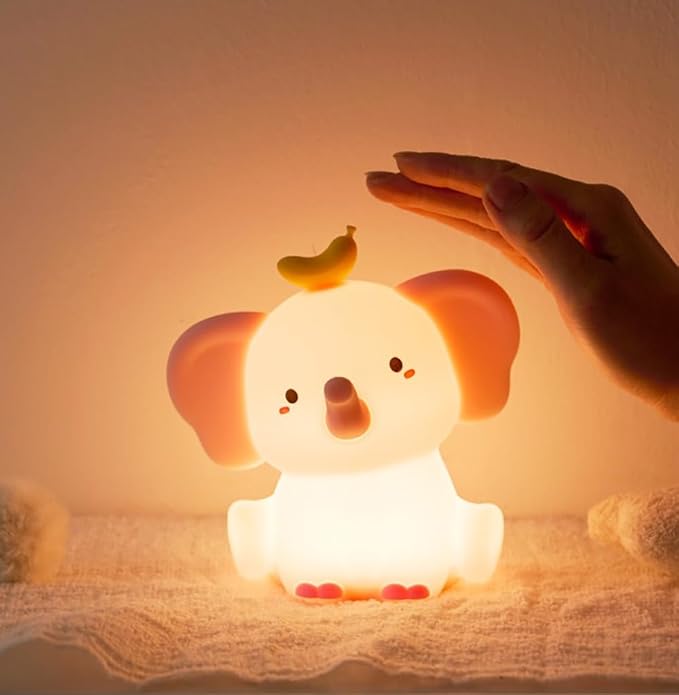 Elephant Night Light for Kids, LED Squishy Animal Night Lamp Rechargeable, Novelty Nursery Lamp Nightlight for Kids, 2 Levels Dimmable Touch Lamp for Bedroom, Home Decor Gifts Stuff for Girls Boys