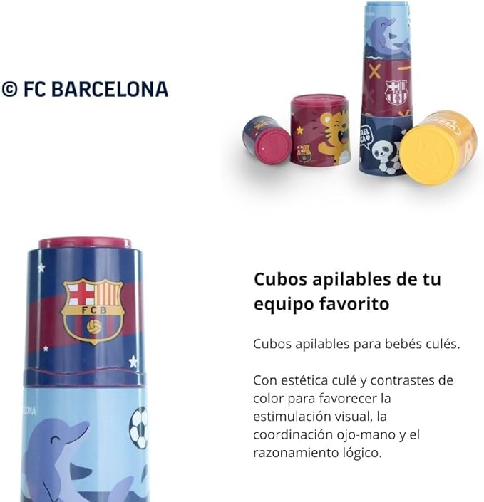 FC Barcelona Sorting & Stacking Toys, Montessori for 1 Year Old, +2 Year Old Boy, Kids Cups, Baby Toys 1 Year Old, Shape Sorter, Made in Spain, Stacking Cubes for Babies | Barça Offical License