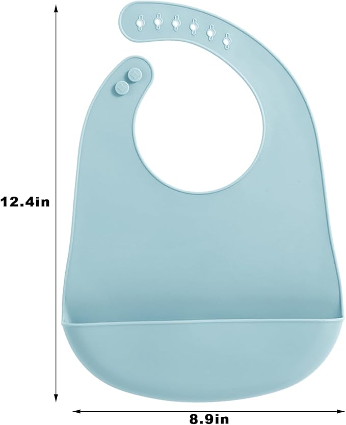 PandaEar 3 Pack Silicone Baby Bibs, Super Thin Light Weight Waterproof for Babies & Toddlers, Adjustable Soft Silicone Feeding Bibs with Food Catcher Pocket (Blue/Green/Flesh)