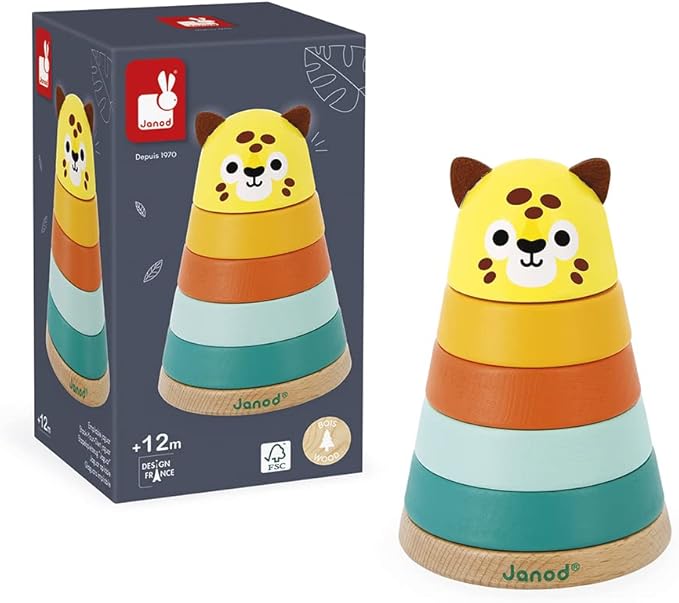 Janod - Tropik Jaguar Stacking Toy - 5 Stackable Pieces - 1 Year + J08261