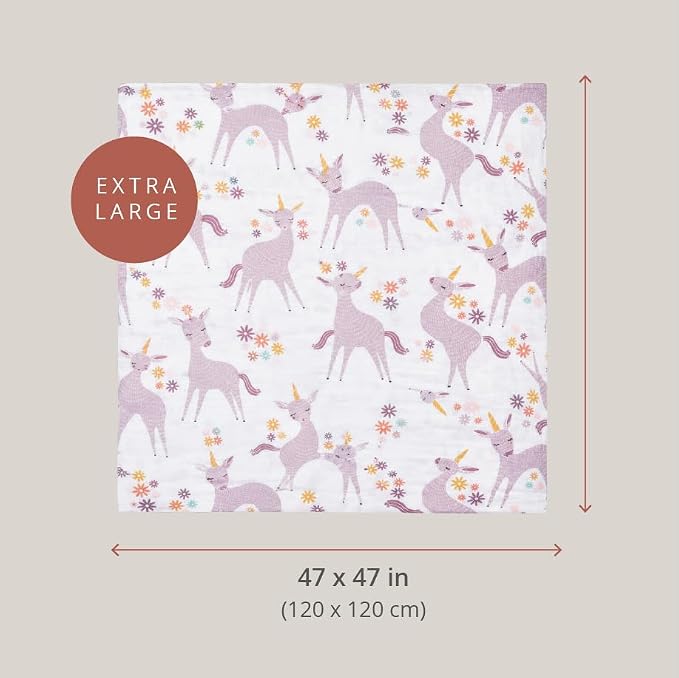 Lulujo Baby Swaddle Blanket| Unisex Softest 100% Cotton Muslin Swaddle Blanket| Neutral Receiving Blanket for Girls & Boys | 47in x 47in Unicorn