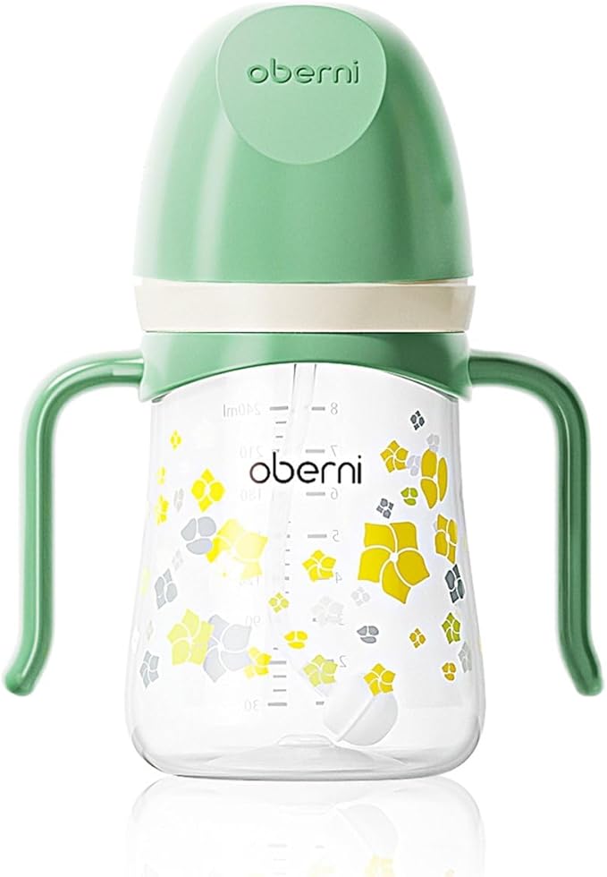 Oberni Toddler Sippy Cup 10oz, Weighted Straw Baby Drinking Water Bottle with Valved Spout for 6+ Months, 300ml/Green/1Pack
