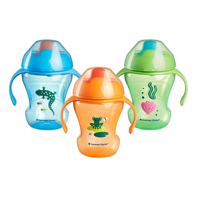 Tommee Tippee Trainer Sippee Cup, 7m+, 8oz, Pack of 3 Non-Spill Trainer Cups for Toddlers, Blue, Orange & Green, with Bite-Resistant Spout & Easy-Hold Handles, Travel Friendly & BPA Free (Pack of 6)