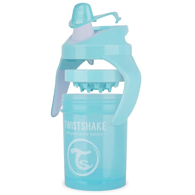 Twistshake Non-Spill Mini Baby Sippy Cup with Soft Spout and Fruit Mixer - 230ml | Leak Proof Baby Weaning Cup | Easy-Grip Toddler Cups | BPA-Free Sippy Cups for Toddlers | Pastel Blue- 1 Count
