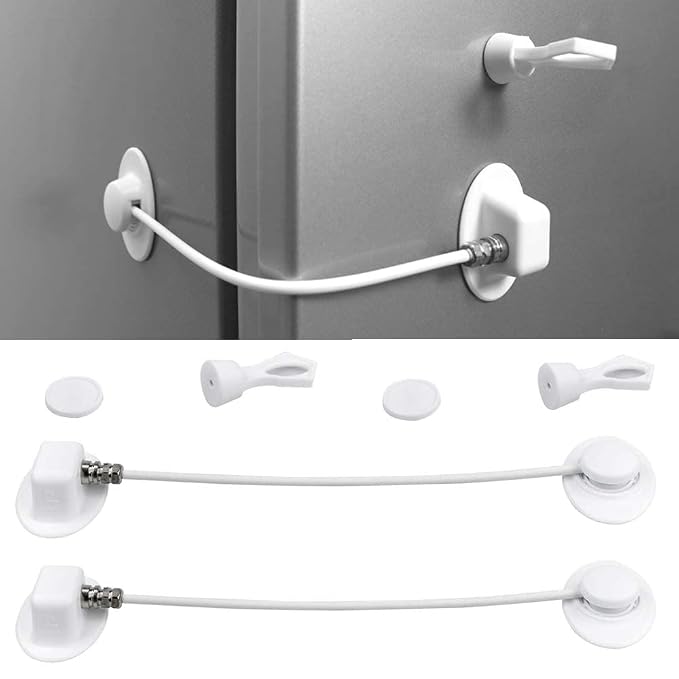 2 Pack Refrigerator Lock with Magnetic, Child Safety Locks, Fridge Freezer Door Lock, for Cabinet Drawer, Convenient - White