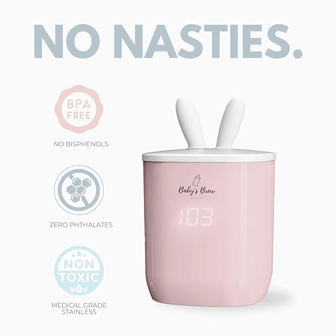 Baby's Brew Portable Bottle Warmer – Cordless Baby Bottle Warmer for Breastmilk & Formula, Rechargeable Travel Milk Warmer, Leak-Proof, Compact, Pink, Adapter Not Included