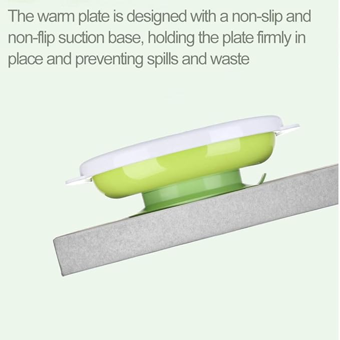 Matyz 2-Pack Baby Feeding Suction Warm Plate with Draining and Drying Design - Stay Put Divided Plate for Kids - Including 2 Toddler Plates and 4 Spoons - Microwave & Dishwasher Safe (Green)