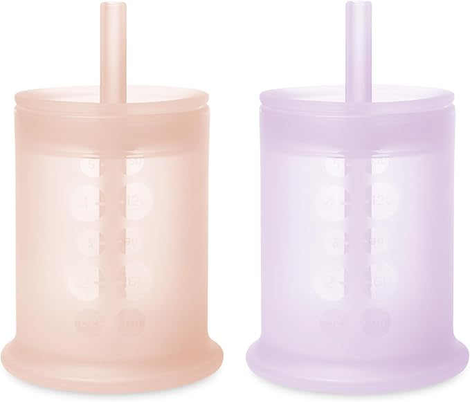 Olababy Silicone Training Cup with Straw Lid Bundle 5oz Coral + 5oz Lilac