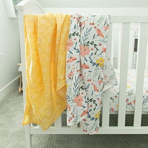 GRACED SOFT LUXURIES Muslin Swaddle Blankets | Breathable, Luxury, Soft & Decorative Baby Swaddle Blanket | Floral Burst/Diamond Dot, 2-Pack - 47" x 47"