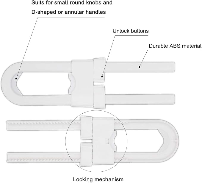 Child Proof Sliding Cabinet Lock - Baby Safety U Shaped Latch for Cupboard Doors Knobs and Handles (8 Pack)