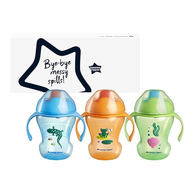 Tommee Tippee Trainer Sippee Cup, 7m+, 8oz, Pack of 3 Non-Spill Trainer Cups for Toddlers, Blue, Orange & Green, with Bite-Resistant Spout & Easy-Hold Handles, Travel Friendly & BPA Free (Pack of 6)