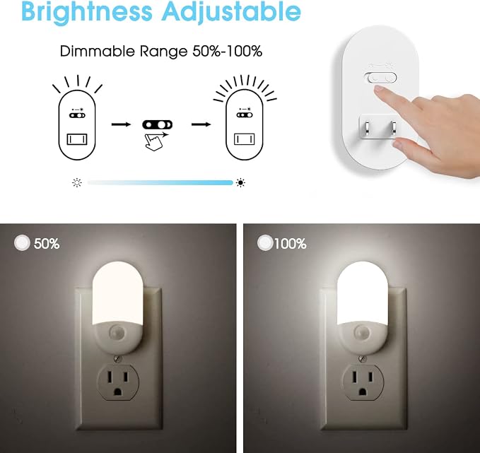 LOHAS Night Lights Plug into Wall [𝟮 𝙋𝙖𝙘𝙠], Auto Dusk to Dawn sensor, 0.6W Dimmable LED Nightlights, Daylight White 5000K, 30/60lm Small Night Light for Hallway, Kids, Adults, Bathroom, Stairs