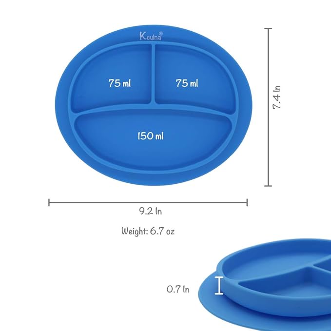Silicone Suction Plate, Baby Toddler Training Divided Plate, Unbreakable, First Stage, Safe Silicone, Non-Toxic, BPA Free, Food Grade Silicone, Baby Registry Must-Haves, Dish with Bottom Grip.