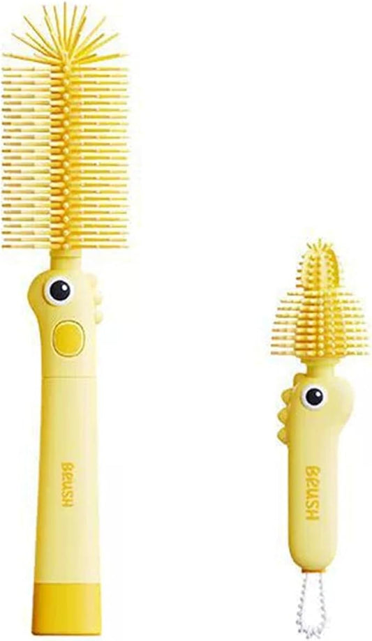 2Pcs Bottle Brush Cleaning Set Silicone Cleaner Brushes for Mason jar,Water Bottles,Baby Bottles,Tumblers,Drinking Glasses Multifunctional Portable Cute (Yellow) Small Cup Scrubber