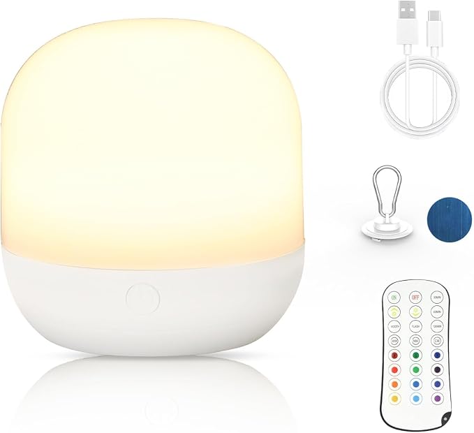 Rechargeable LED Night Light for Kids - Dimmable Bedside Lamp with Remote Control, Portable Baby Night Light with 17 Colors Changing & Timer Setting for Baby Nursery Toddler Room Breastfeeding