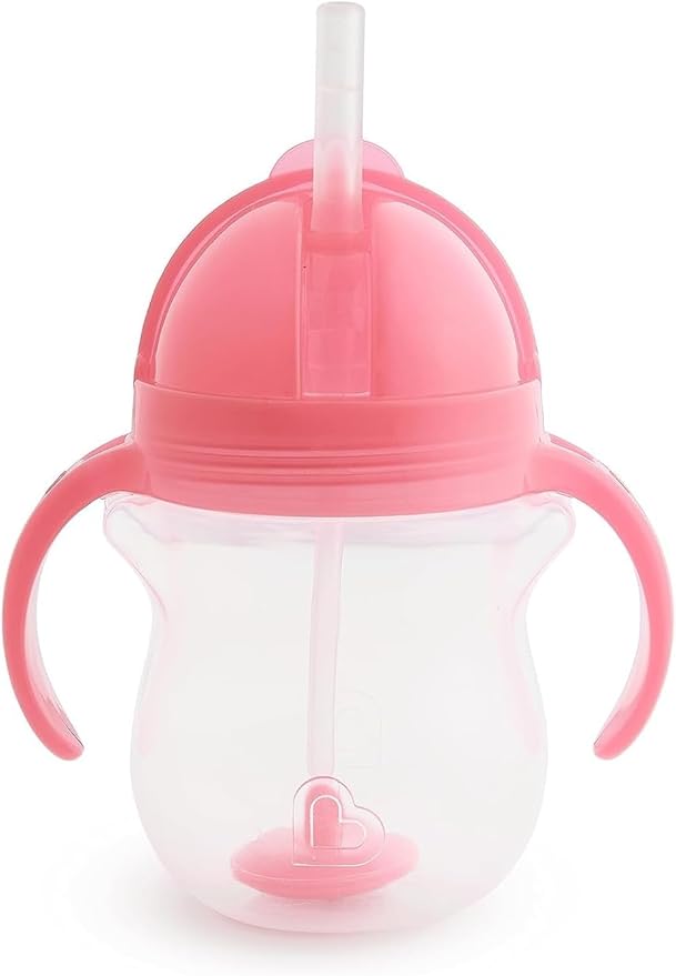 Munchkin Weighted Straw Sippy Cups for Toddlers 7oz, Leak Proof, Easy to Hold-Great toddler cups with straws, Supports Straw-use Education, Straw Cups (Pink/Blue)