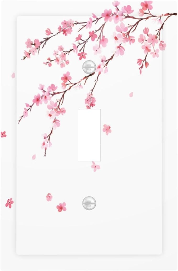 Watercolor Cherry Blossoms Flowers Pink Floral Decorative Light Switch Cover 1 Gang Single Toggle Device Electrical Faceplate Switchplates Decorator Outlet Wall Plate for Bedroom Living Room Decor
