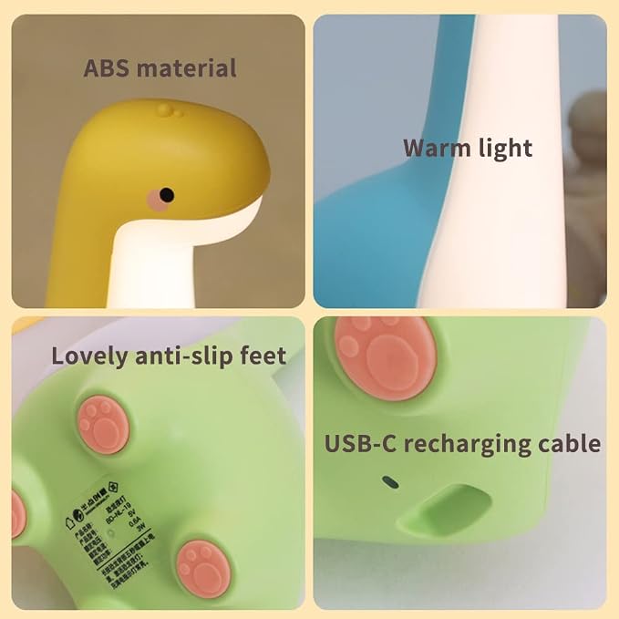 Dinosaur Night Lamp, Dimmable Bedside Night Light USB Rechargeable, Kids Bedroom Sleep Light, Cute Gifts for Girls, Boys, Teens, Friends Birthday, Holiday, Christmas, Yellow
