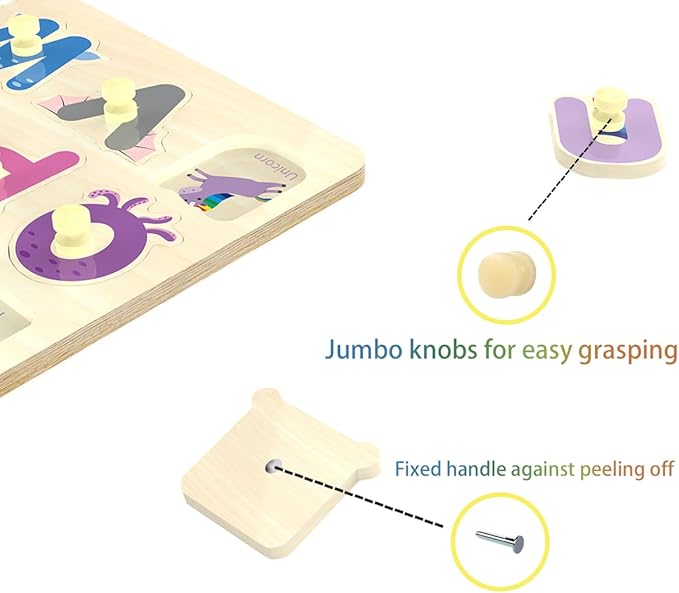 Wooden Peg Puzzles for Toddlers, Baby Puzzles Alphabet Board, Preschool Knob Puzzle