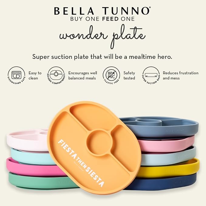 Bella Tunno Suction Plate for Babies & Toddlers, Self-Feeding Dish for Baby Led Weaning, Silicone Divided Plate, Sticks to Highchair Trays & Tables, Microwave & Dishwasher Safe, Eat Up Buttercup