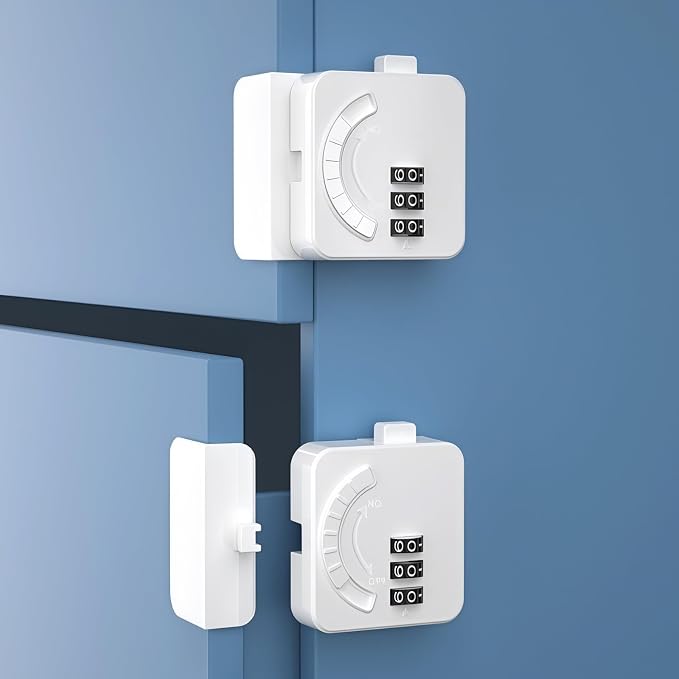 2 Pack Child Safety Lock, Keyless Combination Lock with Adhesive Backing,For Wardrobe Drawers and Right-Angle Surfaces to Prevent Pinching (2 Pack, Right-Angle Style)