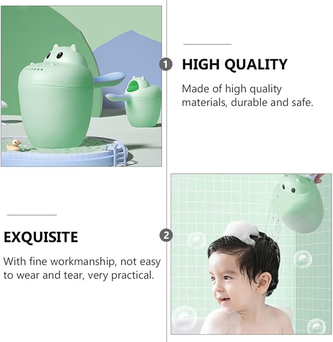 Katutude Baby Bath Rinse Cup - Shampoo Rinser Wash Cup Hair Washing Jug Water Scoop Bathroom Accessories for Newborn Baby Toddlers Shower, 7cm x 14cm / Green