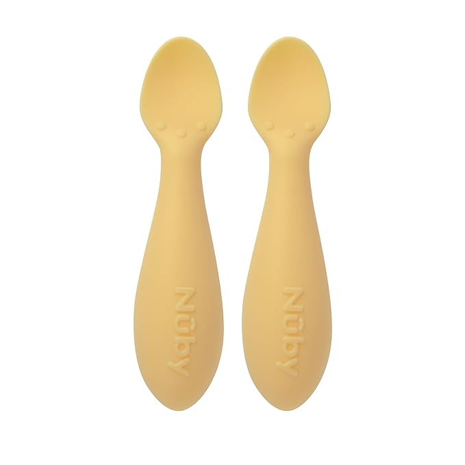 Nuby Silicone Mini Spoons - (2-Pack) Baby-Led Weaning Spoons for Babies - 4+ Months - Yellow