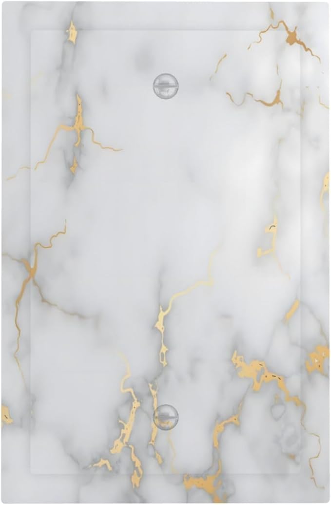 Luxury White And Gold Marble Abstract Modern Light Switch Cover Plate 1 Gang No Device Blank Electrical Wall Plates Faceplate Decorative Switch Plate Covers for Bathroom Kitchen Decor