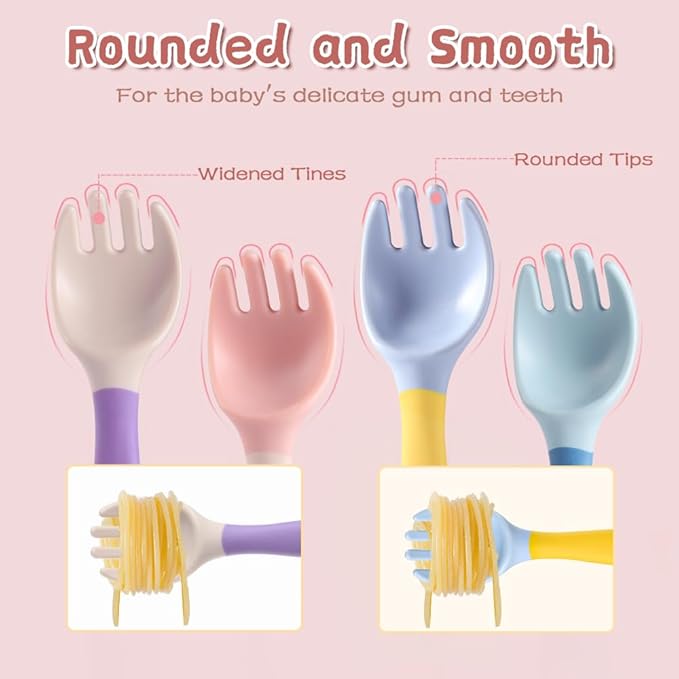 Toddler Spoons, Bendable Training Baby Utensils Spoons and Forks Set for Self Feeding, Easy Grip & Dishwasher Safe Infant Utensils for Babies 6-12 Months (4 Pack)