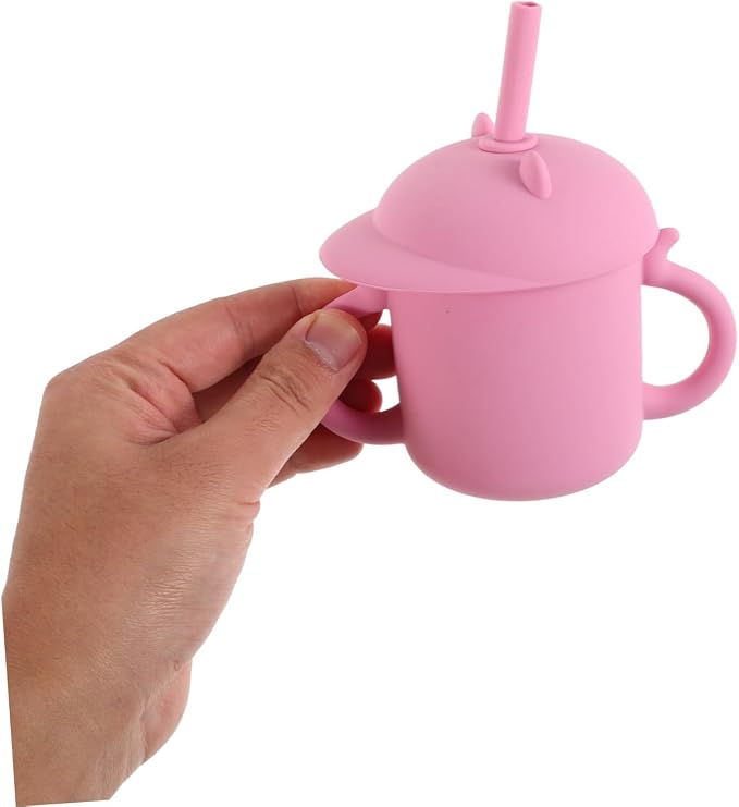 Silicone Training Cup with Straw Spill and Unbreakable for Easy to Clean Versatile for Water Milk Juice Safe for Boy Girl Pink Color
