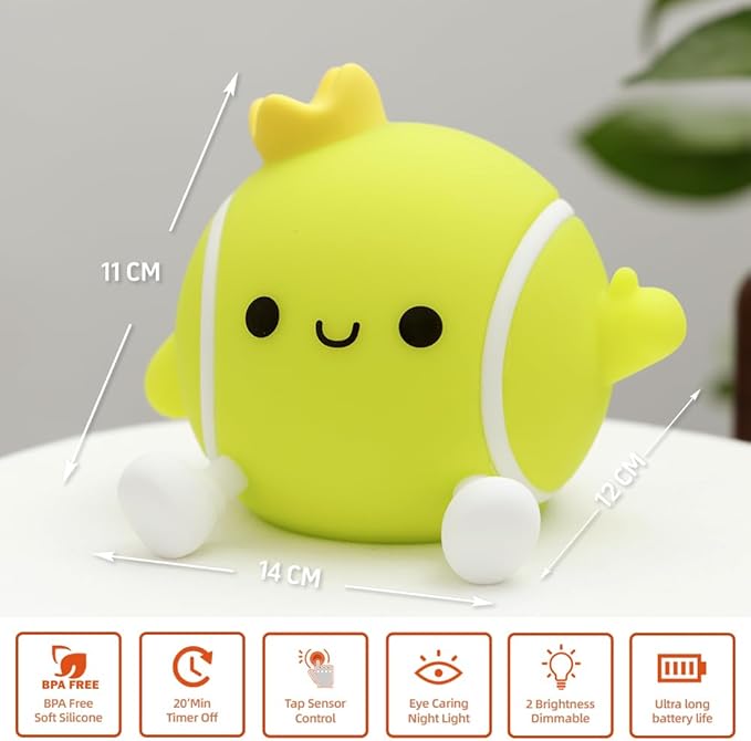 Cute Tennis Night Light, Nursery Night Lamp for Breastfeeding, Squishy Silicone LED Night Lamp, Rechargeable Touch Lamp Bedside Lamp, 2 Levels Dimmable, Room Decor Gifts for Girls Boys Kids Baby