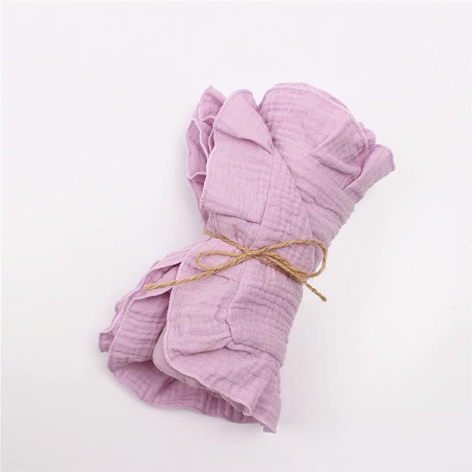 Newborn Baby Blanket, Toddler Blanket, 100% Cotton 4 Layers Soft Swaddling Receiving Blanket with Ruffle, Breathable and Lightweight Blanket, 34 x 26 inch
