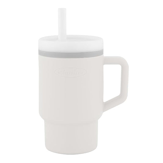 Infantino My 1st Tumbler, 9 Oz. Silicone Sippy Cup with Straw & Handle, Spill-Resistant Baby Cup for On-the-Go, BPA-Free Transition Bottle, Cream